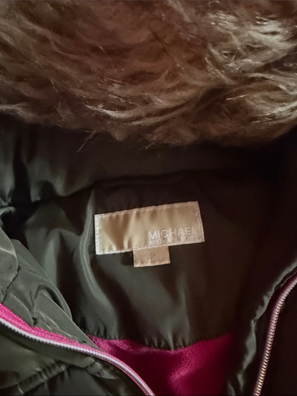 Michael Kors Olive Green Quilted Puffer Jacket with Faux Fur Hood